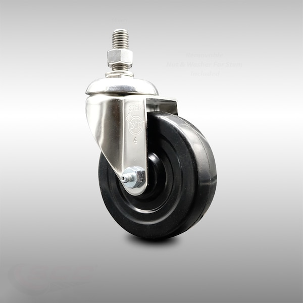 4 Inch 316SS Hard Rubber Wheel Swivel 10mm Threaded Stem Caster SCC